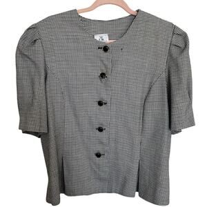 CB Women's Vintage Houndstooth Peplum Button Up Top Black White Size 16